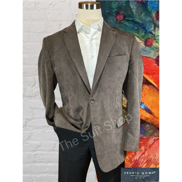 Pronto Uomo Mens 44L Taupe Brown Ultra-Fine Pinwale Corduroy Sport Coat - Picture 1 of 14